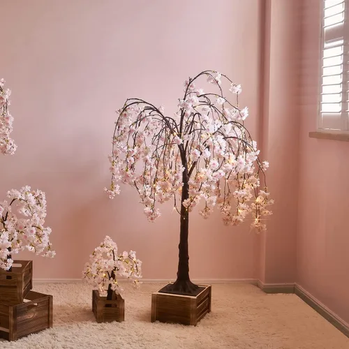 Vista 6 de Fudios Árbol de flor de cerezo rosa con luces de 4 pies, 180 luces LED de hadas, árbol espiritual de flores artificiales iluminadas para decoración