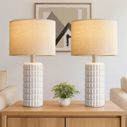 Vista 12 de Seealle Lámparas de mesa de cerámica modernas de 23" - Lámparas de mesa para sala de estar, lámparas de mesita de noche de estilo granja para Blanco