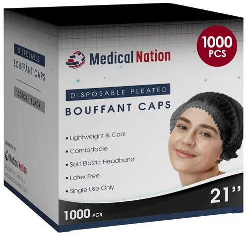 Vista 15 de Medical Nation Red para el cabello, redes plisadas desechables Negro, 100 unidades Redes de pelo para servicio de alimentos, uso médico, redes
