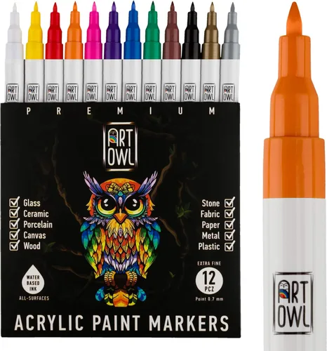 12 rotuladores de pintura acrílica, juego de marcadores de punta extrafina. Colores primarios con plata metálica y oro. Ideal para manualidades,