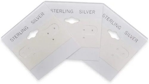Vista 3 de Tarjetas de pendientes de plata de ley de color blanco de 2 x 2 pulgadas, 100 unidades para venta minorista, ferias comerciales, escaparates