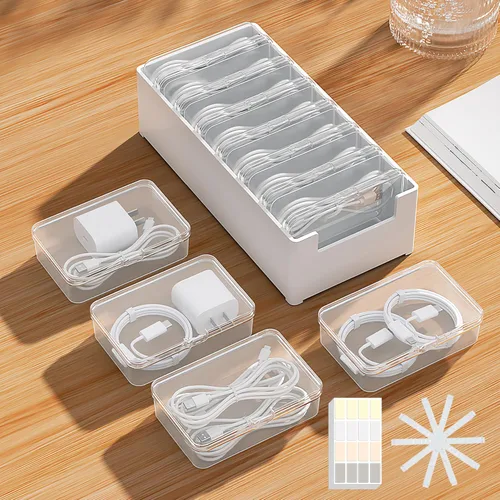 Caja de almacenamiento de cables de 7 casos con correas para cables y etiquetas adhesivas, organizador de cables de viaje para cables de carga,