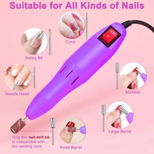 Vista 5 de Cadrim - Taladro eléctrico de uñas, taladro eléctrico de uñas para uñas acrílicas, esmalte de uñas, esmalte de uñas, juego de pulidor de uñas