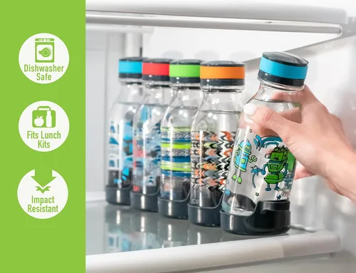 Vista 7 de REDUCE WaterWeek - Juego de botellas de agua reutilizables, 20 onzas, juego de 5 botellas de agua reutilizables de plástico, además de bandeja