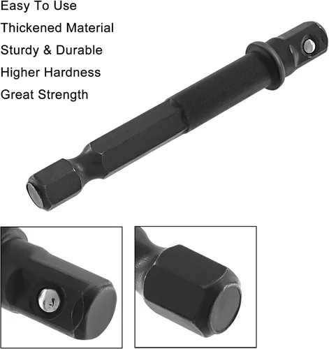 Vista 4 de Biaungdo Adaptador de broca cuadrada, 5 piezas de extensión de enchufe de impacto hexagonal de 1/4, adaptador de enchufe de impacto para taladros