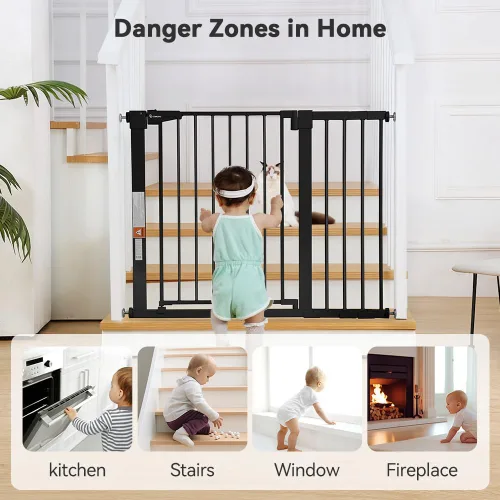 Vista 2 de COMOMY Puerta de seguridad para bebés de 29.5-43.3 pulgadas, puerta de seguridad extra ancha, puerta de perro de cierre automático para puertas