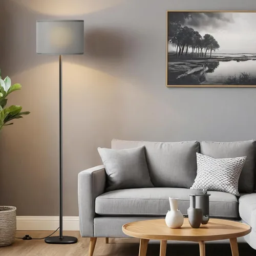 Vista 24 de Ambimall - Lámpara de pie moderna con pantalla, lámparas altas para sala de estar, habitación, oficina y comedor, pantalla blanca con poste