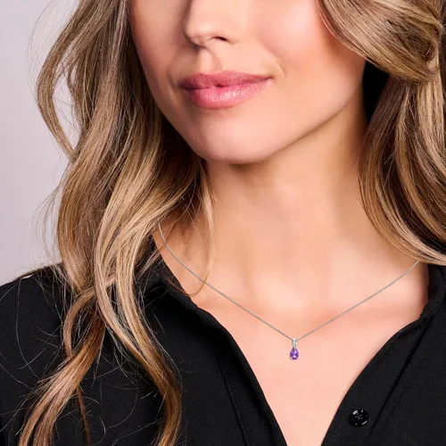 Vista 4 de Collar de oro de 14 quilates para mujer, oro blanco de 14 quilates, oro amarillo 585 con forma de pera, rubí, zafiro, esmeralda, topacio, piedra