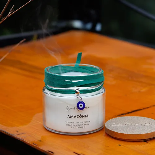 Vista 6 de Bendita Vela Amazônia perfumada Vela de cera de coco para una combustión limpia Peso neto 5 onzas Verter a mano