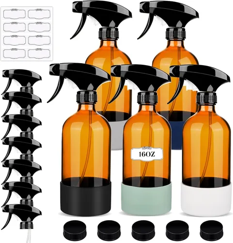 Vista 8 de ZENOWICK Paquete de 2/Botellas de Spray de Vidrio de 16 Oz, Recipientes Vacíos Rellenables con Funda de Silicona, Juegos de Botellas de Spray