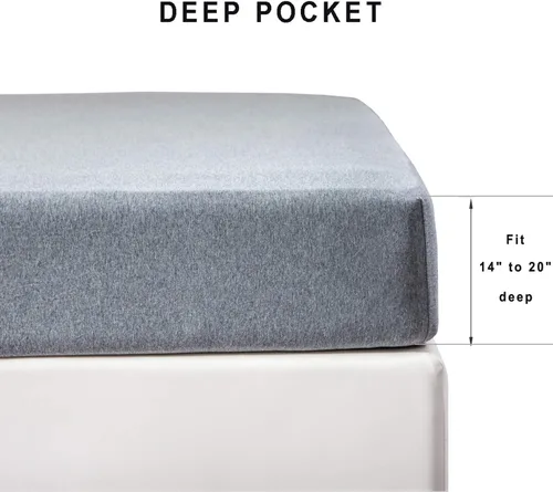 Vista 3 de PURE ERA Sábana bajera ajustable de algodón de punto de jersey (sin sábana encimera ni fundas de almohada), bolsillo extra profundo de hasta 15 a 20