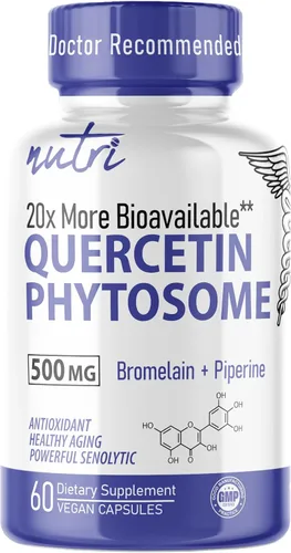 Nutri - Fitosoma de quercetina liposomal de 500 mg con bromelina y piperina, patentado 20 veces más biodisponible, apoya la salud