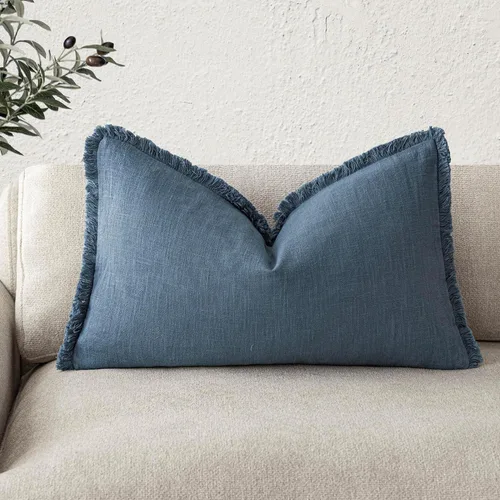 Vista 27 de Foindtower Fundas de almohada decorativas de lino con flecos, acogedora funda de cojín bohemia estilo farmhouse con borlas, funda de almohada