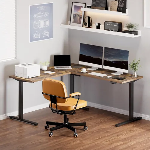 Vista 81 de FLEXISPOT Escritorio de esquina profesional con motor dual en forma de L, escritorio eléctrico de pie, escritorio de pie con altura ajustable, mesa