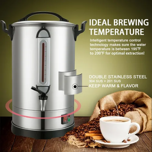Vista 6 de Urna de café comercial, cafetera grande de 100 tazas, dispensador de café industrial, 1300 W, preparación rápida, doble pared, acero inoxidable
