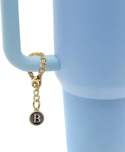 Vista 5 de ANDERSE Stanley - 3 tapas de popote para accesorios de copa Stanley de silicona con diseño de flores de 0.394 pulgadas, 2 piezas de dije de letra