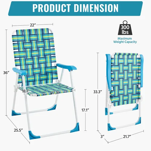 Vista 4 de Yaheetech Juego de 2 sillas de camping de playa al aire libre, silla plegable con reposabrazos para adultos, sillas portátiles y robustas con marco