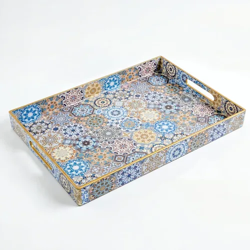 Vista 8 de AGIOTA - Bandejas Boho para Mesa de Café, Bandeja de Servir con Asas, Bandeja Grande para Otomana, Bandeja Decorativa Moderna para Sala de Estar