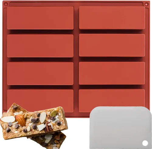 Vista 10 de Moldes rectangulares de silicona para barra de granola (8 cavidades), molde para hornear barras de chocolate de 1 pulgada de profundidad para 1PC