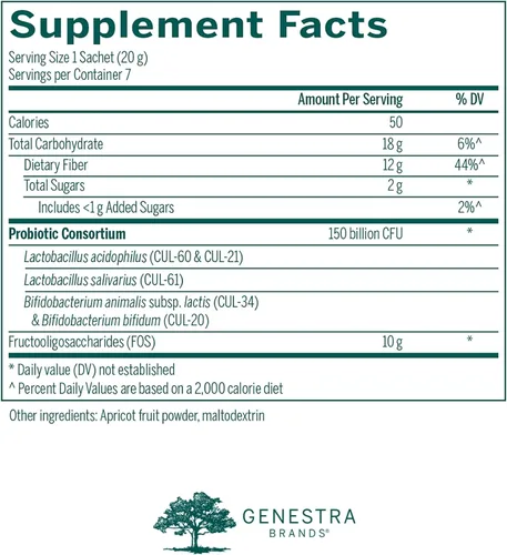 Vista 2 de Genestra Brands HMF Replete Fórmula probiótica para apoyar la flora intestinal saludable 7 sobres