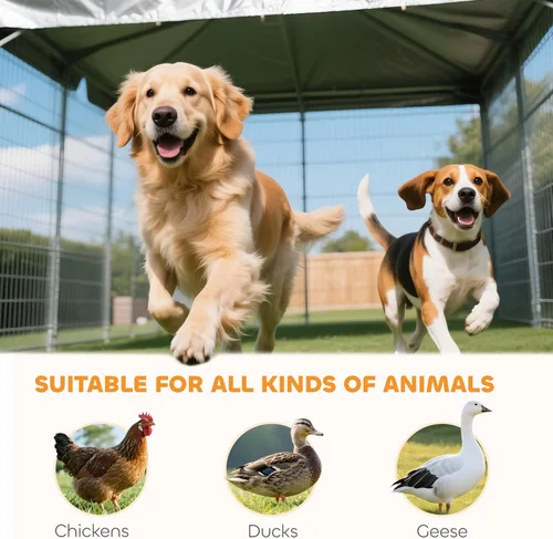 Vista 9 de PawHut Perrera para perros al aire libre, 20 x 7.5 x 5.2 pies, perrera grande resistente para dos habitaciones exteriores con techo impermeable