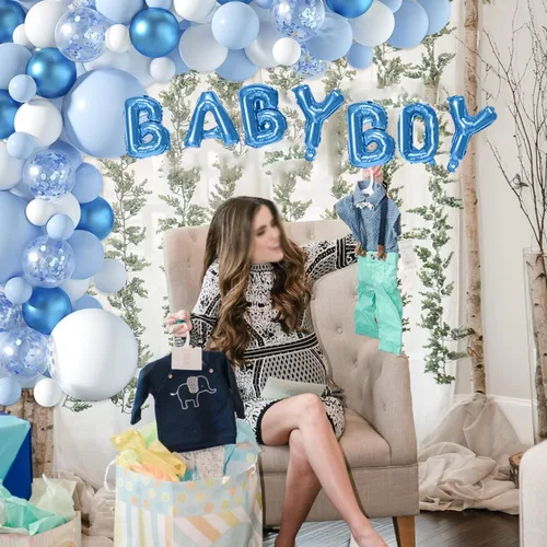 Vista 7 de Janinus Kit de guirnalda de arco de globos azules y blancos, arco de globos para bebé, diferentes tamaños, 5, 12, 18 pulgadas, globos azules