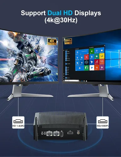 Vista 5 de Baieyu PC industrial con 8 GB RAM DDR4 128 GB SSD, Core i5-8260U, mini PC sin ventilador Windows 10 Pro con 2 puertos HD, 2 × RS232 COM, 2 × puertos