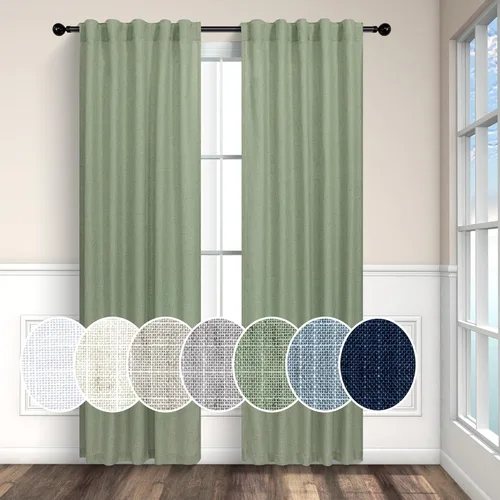 Vista 66 de Cortinas de lino natural semitraslúcidas Pitalk de 36 pulgadas de ancho para sala de estar, juego de 2 paneles con pestaña trasera, cortinas