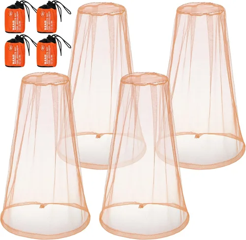 Vista 15 de HESTYA Paquete de 4 mosquiteros de malla para cabeza, cara, cuello, mosquitera, capucha de insectos y mosquitos, red que no se ve con bolsas