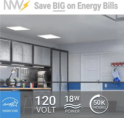 Vista 8 de NUWATT Paquete de 4, luz cuadrada LED de panel plano 1x1, 5CCT 2700K/3000K/3500K/4000K/5000K seleccionable, 1500LM 18W, controlador interno