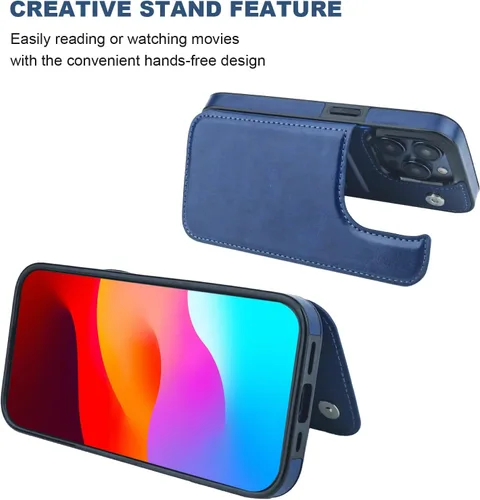 Vista 4 de ONETOP - Funda tipo cartera compatible con iPhone 15 Pro con soporte para tarjetas, funda de piel sintética con ranuras para tarjetas, doble cierre
