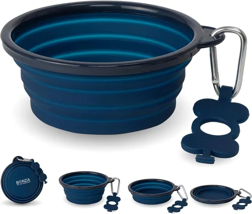 Vista 23 de Bonza Cuencos plegables para perros, paquete de 2, pequeños de 12 onzas, accesorios de viaje para perros, cuenco portátil de silicona para perros
