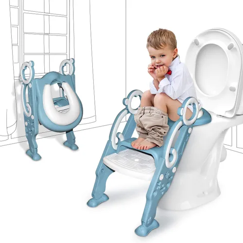 Vista 7 de GrowthPic Asiento de entrenamiento para orinal para niños pequeños con taburete – Entrenador de inodoro plegable para niñas con cojín suave