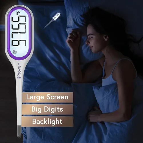 Vista 2 de iProven Termómetro Corporal Basal con Retroiluminación y Dígitos Grandes, Alta Precisión de 1/100 Grados, BBT para Seguimiento de Ovulación, Memoria