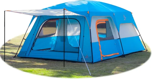 KTT Extra Large Tent 10-12-14 Person(Style-B),Family Cabin Tents,2 Rooms,3 Doors and 3 Windows with Mesh,Straight Wall,Waterproof,Double Layer,Big