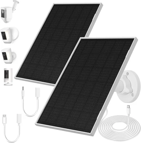 Paquete de 2 cargadores de paneles solares Ring, paneles solares de 6.5W para cámara de seguridad, cargador de panel solar impermeable con puerto