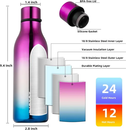 Vista 44 de BJPKPK Botellas de agua aisladas, botella de agua de metal de acero inoxidable de 12 onzas con correa, sin BPA a prueba de fugas, jarras, tazas