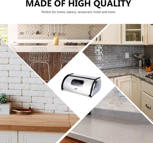 Vista 8 de UPKOCH Panera de acero inoxidable para pan, panera para cocina, panera, caja de pan, soporte para pan