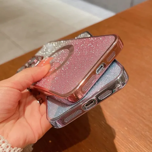 Vista 6 de Compatible con iPhone 14 Pro Max - Funda magnética Gardient con purpurina, bonita funda con MagSafe para mujeres y niñas, protector completo