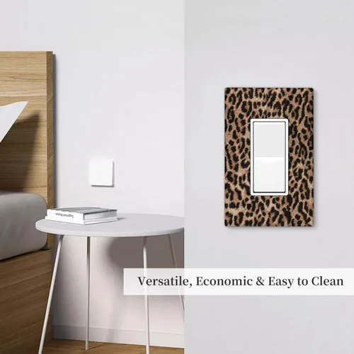 Vista 6 de Placa de interruptor de luz con estampado de leopardo de 1 banda, placa de pared basculante individual, placa decorativa eléctrica GFCI