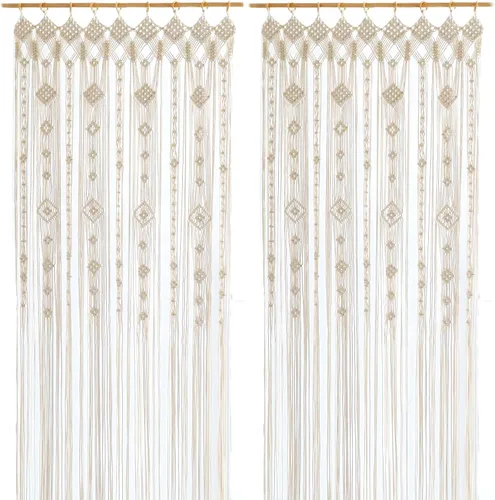 Vista 9 de Cortina bohemia de macramé para ventana, divisor de habitación, cortina para puerta, 79 x 35 pulgadas, para colgar en pared de macramé grande