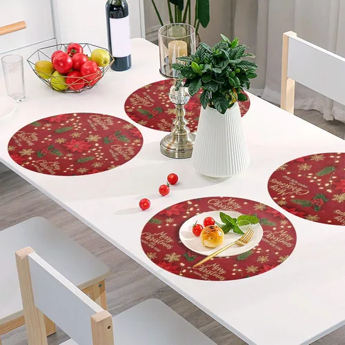 Vista 6 de Gold Red Snowflakes Placemats, Non Slip Place Mat Washable for Kitchen Table one sizex1