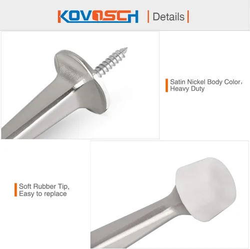 Vista 4 de Paquete de 16 topes rígidos sólidos para puerta, protectores de pared resistentes con puntas de goma suave, níquel satinado