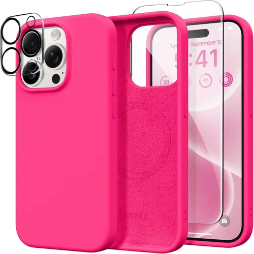 Vista 562 de GONEZ Funda magnética para iPhone 14, compatible con Magsafe, con protector de pantalla + protector de cámara, forro de microfibra antiarañazos