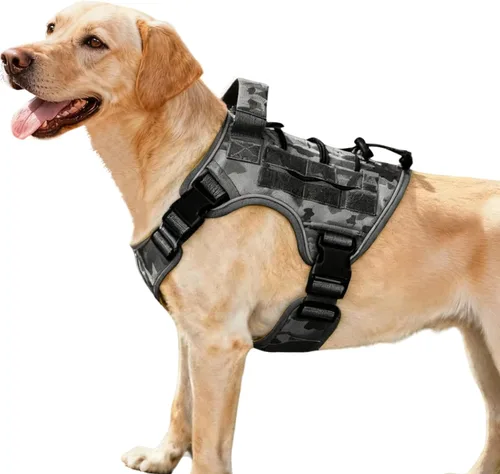 Vista 54 de Arnés táctico para perros grandes, chaleco reflectante ajustable sin tirones con sistema Molle, control de grado militar K9 para entrenamiento