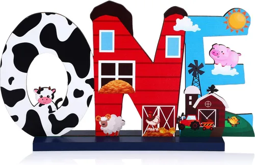 Decoración de mesa de fiesta de primer cumpleaños de animales de granja, letrero de madera de granja de granero, primer cumpleaños, decoración de