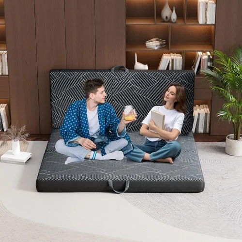 Vista 8 de Colchón plegable de tamaño individual – Colchón de espuma viscoelástica triple, asa y parte inferior antideslizante con funda lavable, sofá cama
