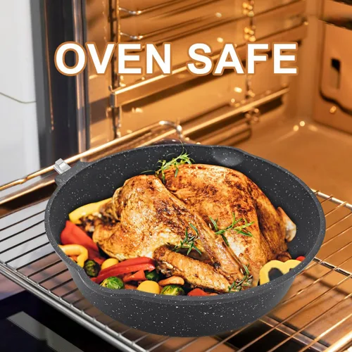 Vista 4 de Sartén para saltear con tapa, sartenes antiadherentes de 12 pulgadas, sartén profunda antiadherente de 5 cuartos de galón, compatible con todas