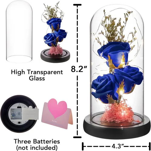 Vista 3 de Regalo de Flor Preservada, Rosa Iluminada en Cúpula de Cristal, Regalos de Flores de Rosa Eterna para Siempre para Ella, Abuela, Día de la Madre