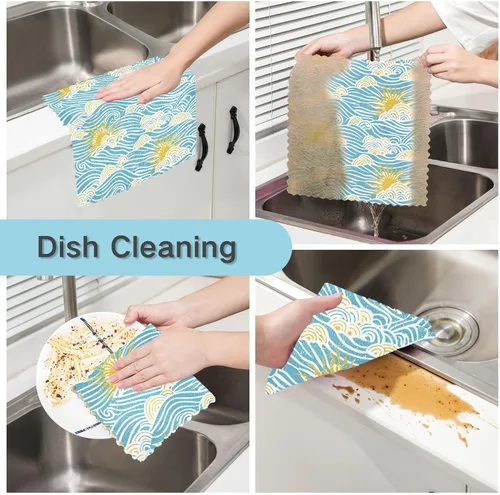 Vista 2 de Toallas retro con ondas de sol para secar platos, paquete de 6 toallas de mano de algodón para decoración de cocina, tallas para ropa de 11 x 11